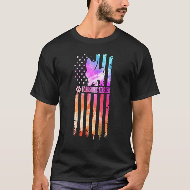 Camiseta Bandera estadounidense de la acuarela del perro de (Anverso)