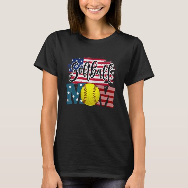 Camiseta Bandera Estadounidense De La Madre De Softbol (Anverso)