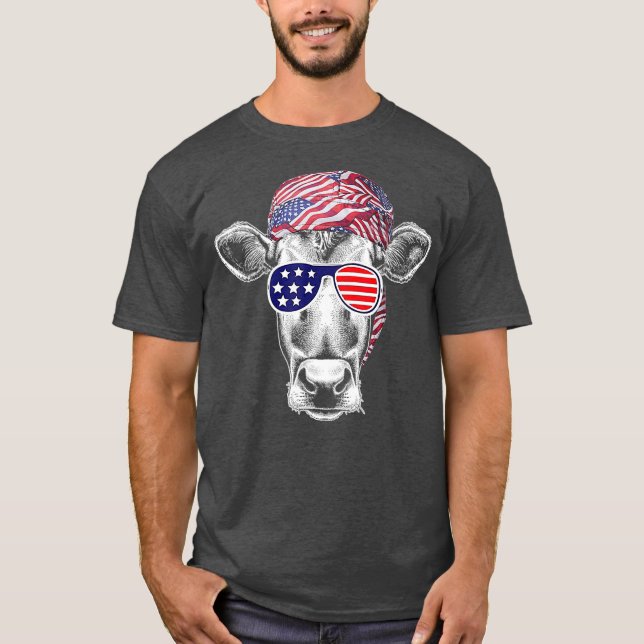 Camiseta Bandera estadounidense de la vaca patriótica el 4  (Anverso)