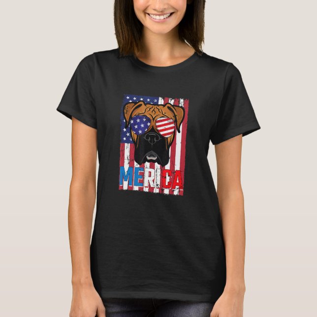 Camiseta Bandera Estadounidense De Merica Boxer Dog 4 De Ju (Anverso)
