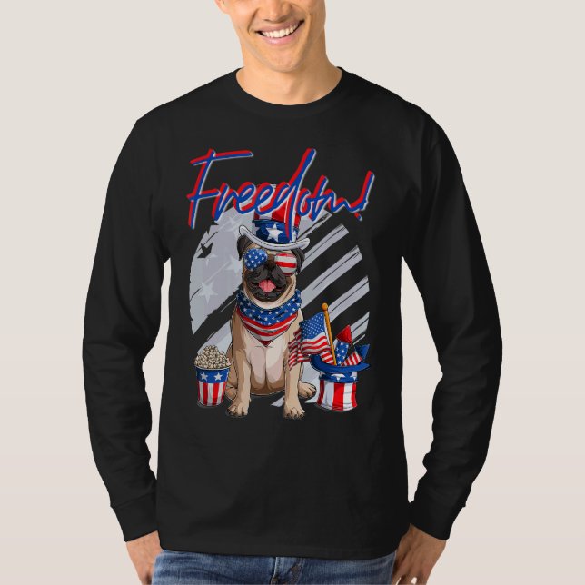 Camiseta Bandera Estadounidense De Merica Pug Dog 4 De Juli (Anverso)