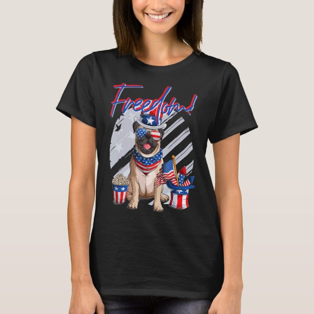 Camiseta Bandera Estadounidense De Merica Pug Dog 4 De Juli (Anverso)