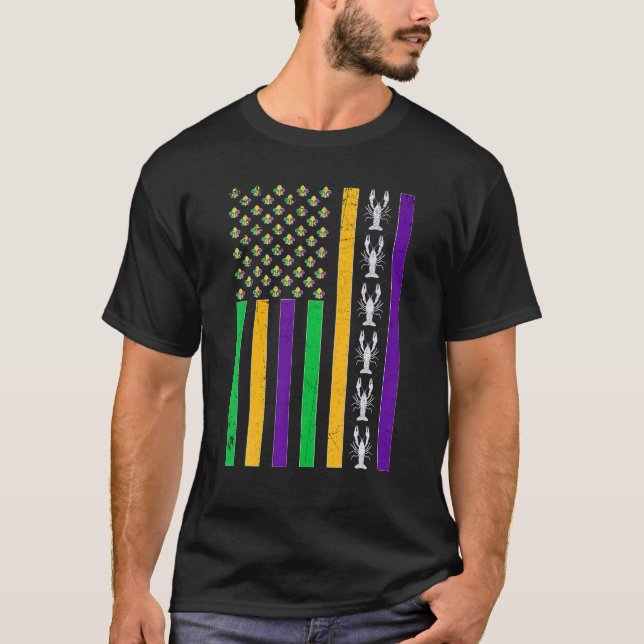 Camiseta Bandera estadounidense de origen mardi gras crujie (Anverso)