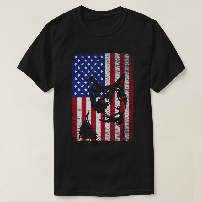 Camiseta Bandera estadounidense de Patriotic Cat Lover 4 de (Diseño del anverso)