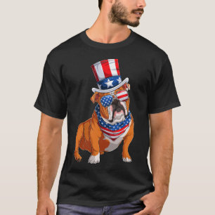 Camiseta Bandera Estadounidense De Perro bulldog 4 De Julio