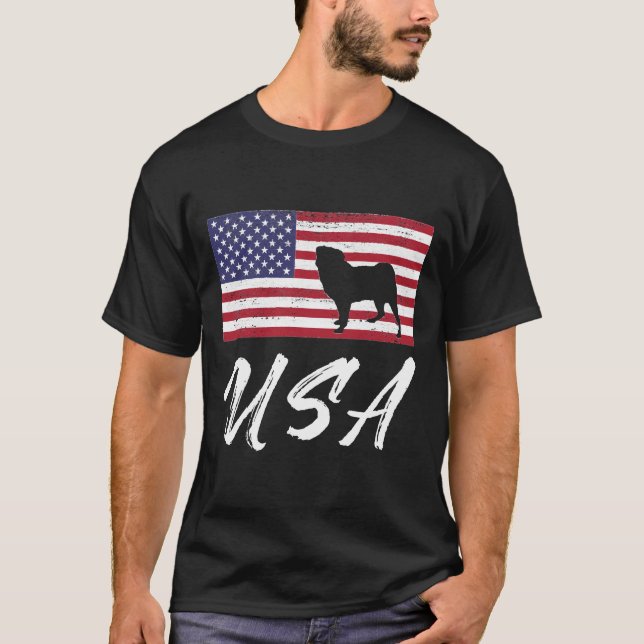 Camiseta Bandera estadounidense de Pug USA TShirt por el co (Anverso)