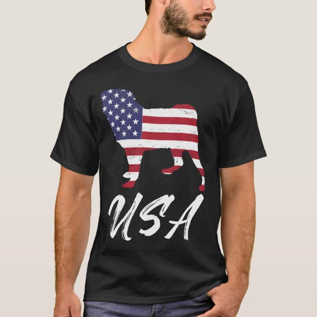 Camiseta Bandera estadounidense de Pug USA TShirt por el co (Anverso)