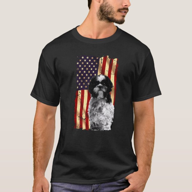 Camiseta Bandera estadounidense de Shih Tzu patriótica 4 de (Anverso)
