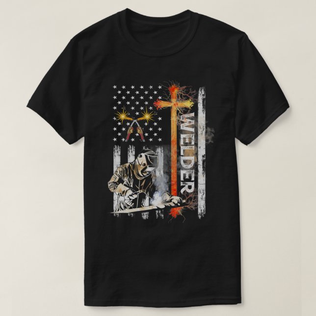 Camiseta Bandera estadounidense de soldadura de soldadura c (Diseño del anverso)