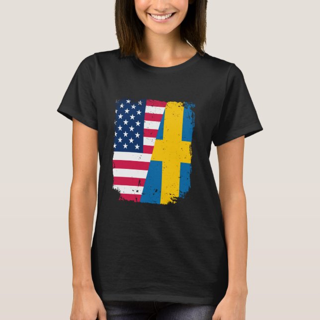 Camiseta Bandera estadounidense de SUECIA Amistad País Vint (Anverso)