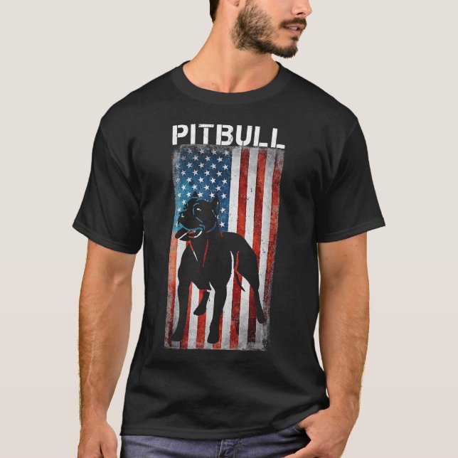 Camiseta Bandera Estadounidense De Toro Pit Bull Terrier Ba (Anverso)