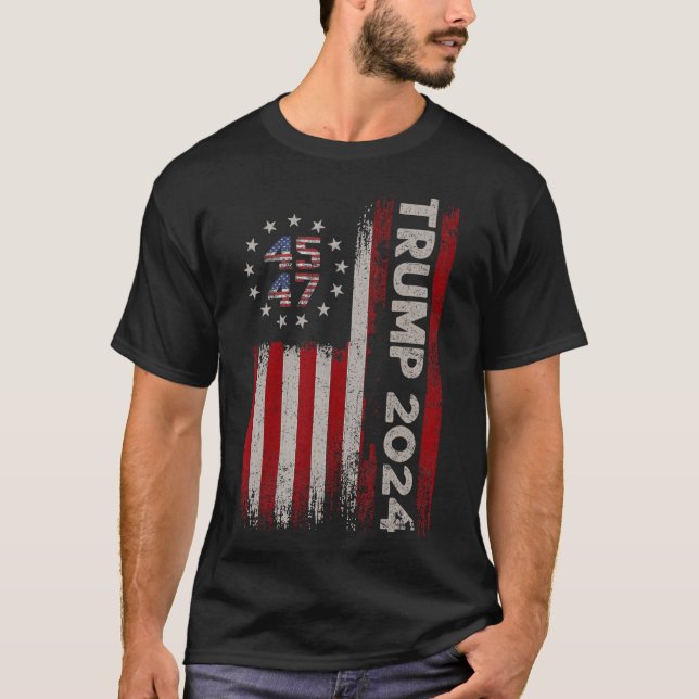 Camiseta Bandera estadounidense de Trump 2024 (atrás) 1 (Anverso)