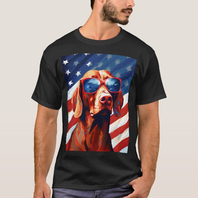 Camiseta Bandera estadounidense de Vizsla 4 de julio (Anverso)