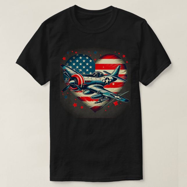 Camiseta Bandera estadounidense del avión de combate Retro  (Diseño del anverso)