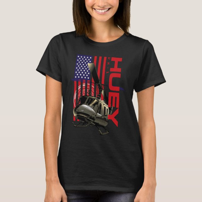 Camiseta Bandera estadounidense del avión militar Huey (Anverso)