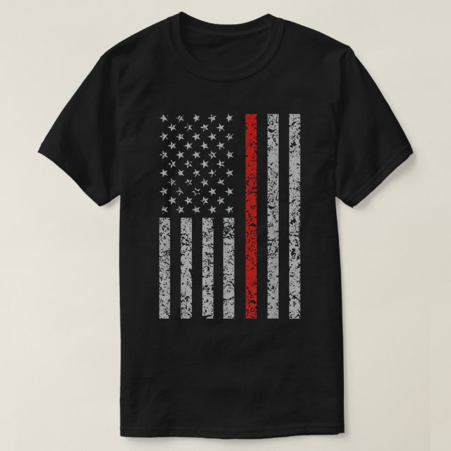 Camiseta Bandera estadounidense del bombero de la línea roj (Diseño del anverso)