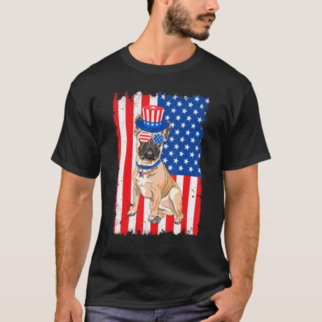 Camiseta Bandera Estadounidense Del Bulldog Francés 4 De Ju (Anverso)