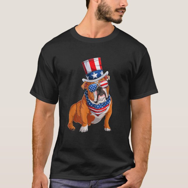 Camiseta Bandera estadounidense del Bulldog Merica 4 de jul (Anverso)