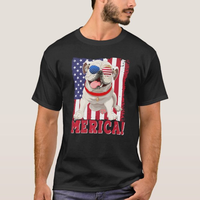 Camiseta Bandera Estadounidense Del Bulldog Merica 4 De Jul (Anverso)