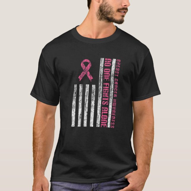 Camiseta Bandera estadounidense del cáncer de seno de cinta (Anverso)