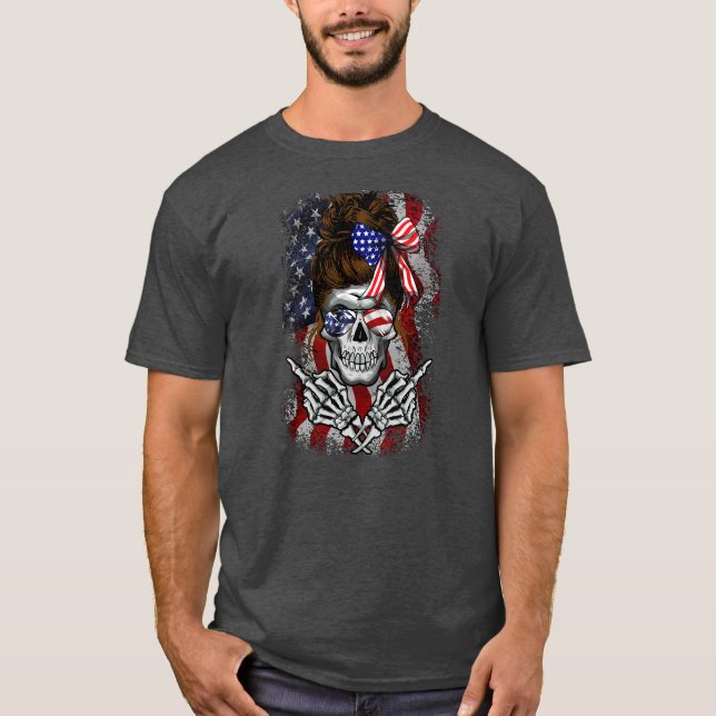 Camiseta Bandera estadounidense del Dedo Medio Calavera 4 d (Anverso)
