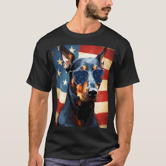 Camiseta Bandera estadounidense del Doberman 4 de julio (Anverso)