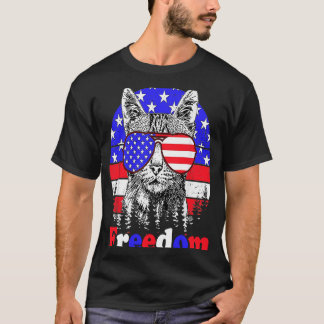 Camiseta Bandera estadounidense del gato por la libertad 4 