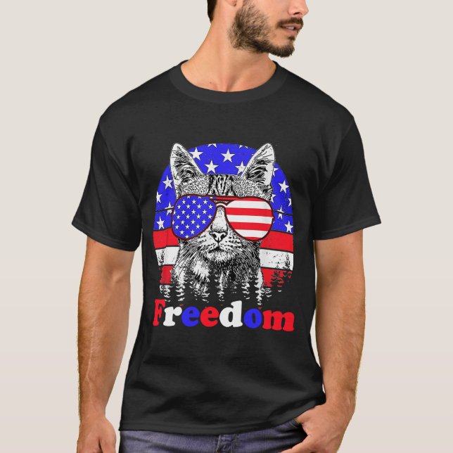 Camiseta Bandera estadounidense del gato por la libertad 4  (Anverso)