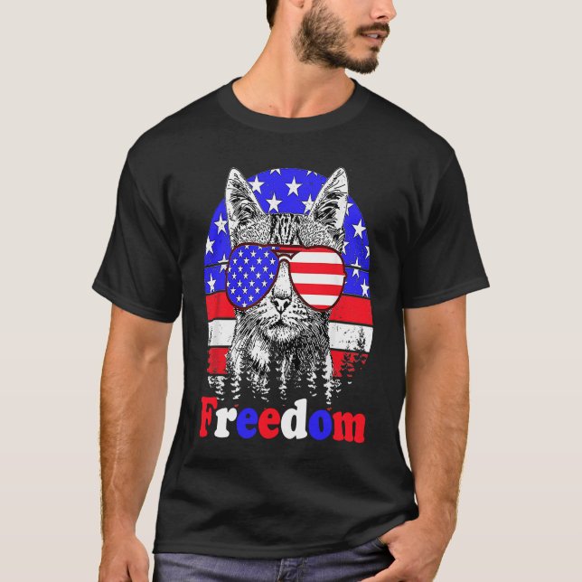 Camiseta Bandera estadounidense del gato por la libertad 4  (Anverso)