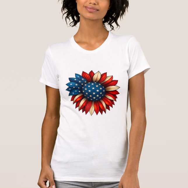 Camiseta Bandera estadounidense del girasol 4 de julio Meri (Anverso)