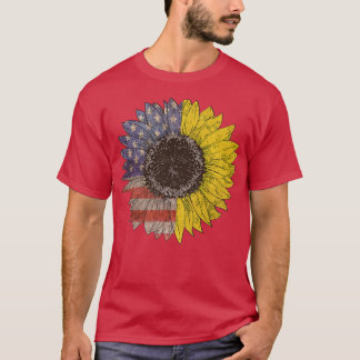 Camiseta Bandera estadounidense del girasol Gráfico vintage