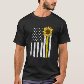 Camiseta Bandera estadounidense del girasol Patriota vintag