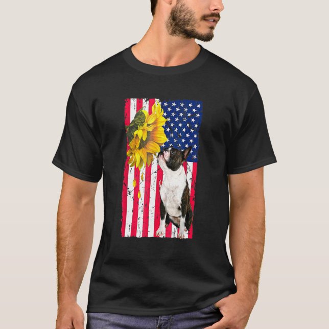 Camiseta Bandera estadounidense del girasol Perro del Terri (Anverso)