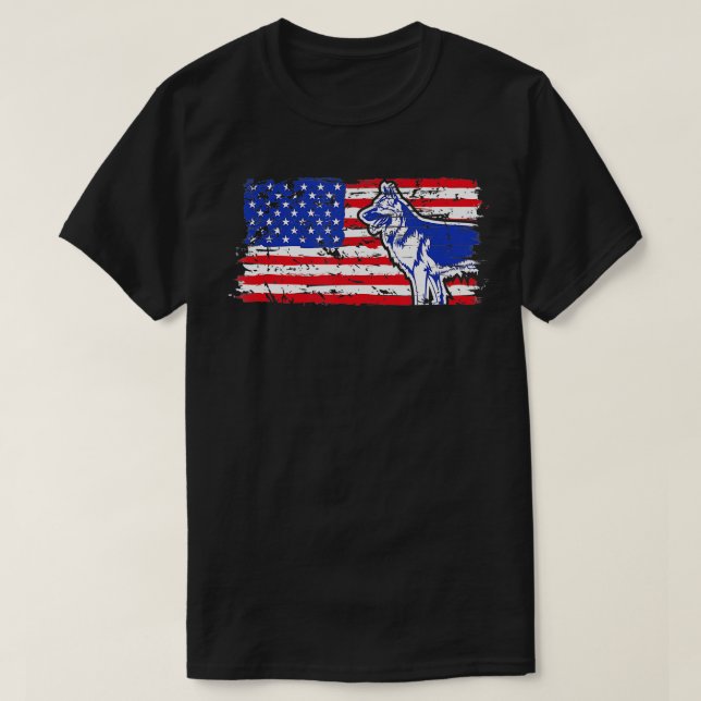 Camiseta Bandera estadounidense del pastor alemán patriótic (Diseño del anverso)