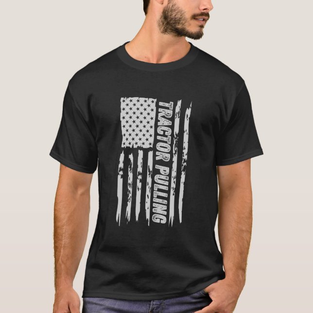 Camiseta Bandera estadounidense del Tractor que extrae gran (Anverso)