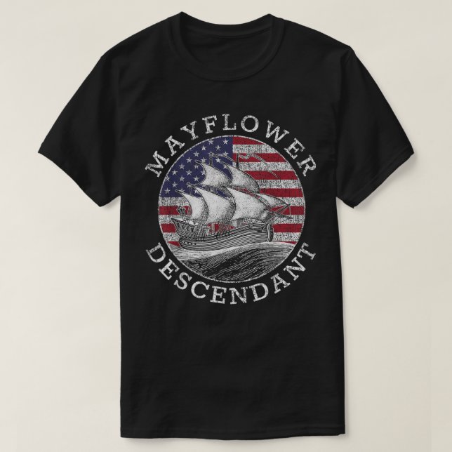 Camiseta Bandera estadounidense descendiente de Mayflower e (Diseño del anverso)