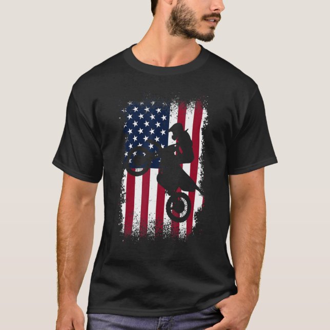Camiseta Bandera estadounidense Dirt Bike Motocross Biking (Anverso)