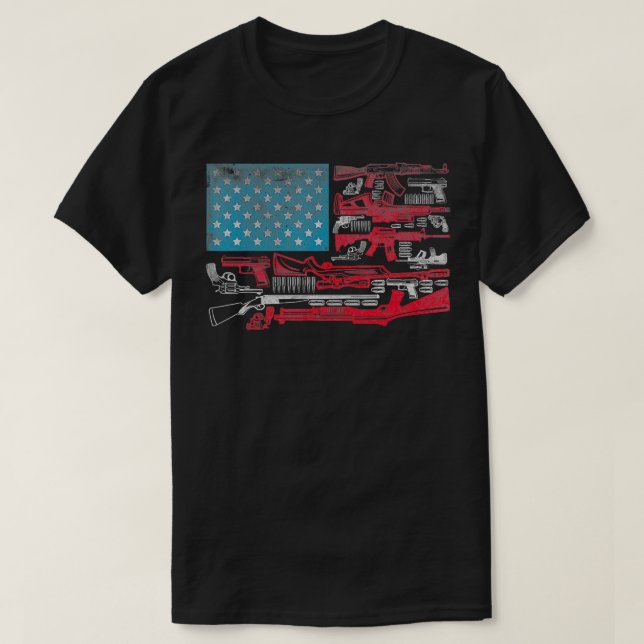 Camiseta Bandera estadounidense dispara balas arma arma arm (Diseño del anverso)