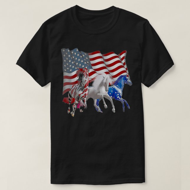 Camiseta Bandera estadounidense divertida de caballos  (Diseño del anverso)