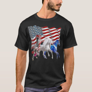 Camiseta Bandera estadounidense divertida de caballos 