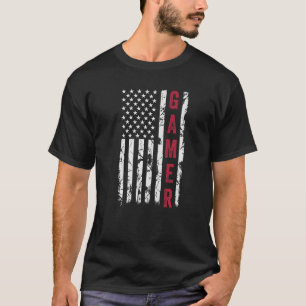 Camiseta Bandera estadounidense divertida Gamer Tees Videoj