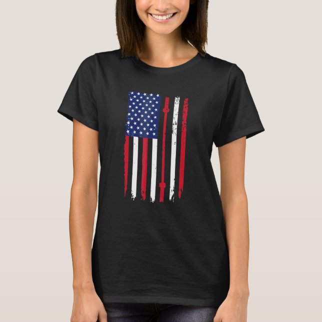 Camiseta Bandera Estadounidense Fitness Gym Barbell Poderos (Anverso)