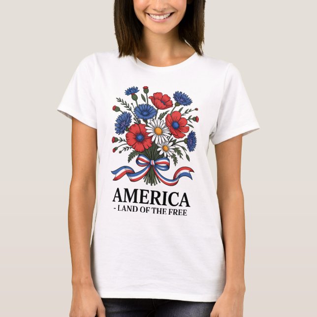 Camiseta Bandera estadounidense flora 4 de julio patriótica (Anverso)