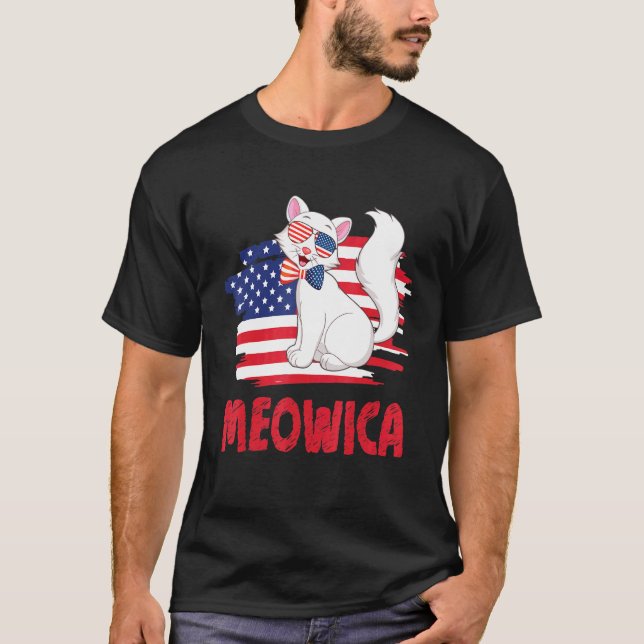 Camiseta Bandera Estadounidense Flying Glass Cat Face Feliz (Anverso)