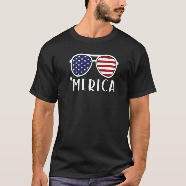 Camiseta Bandera Estadounidense Gafas De Sol 4 De Julio Pat (Anverso)