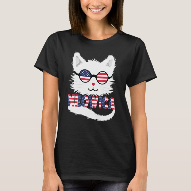 Camiseta Bandera estadounidense gafas de sol Meowica lindo  (Anverso)