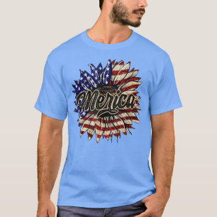 Camiseta Bandera estadounidense girasol feliz Día de la Ind