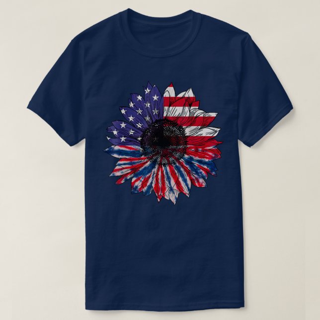 Camiseta Bandera estadounidense Girasol Rojo Azul Blanco Az (Diseño del anverso)