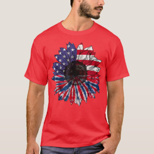 Camiseta Bandera estadounidense Girasol Rojo Azul Blanco Az