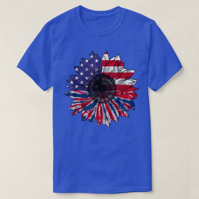 Camiseta Bandera estadounidense Girasol Rojo Azul Blanco Az (Diseño del anverso)